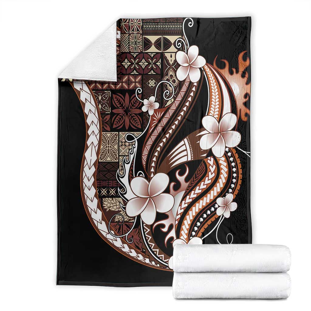 Samoa Siapo Tribal Pattern Blanket Brown Polynesian Plumeria Tapa Motif