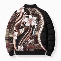 Samoa Siapo Tribal Pattern Bomber Puffer Jacket Brown Polynesian Plumeria Tapa Motif