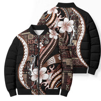 Samoa Siapo Tribal Pattern Bomber Puffer Jacket Brown Polynesian Plumeria Tapa Motif