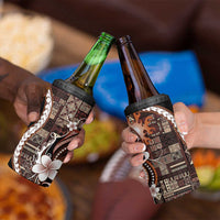 Samoa Siapo Tribal Pattern 4 in 1 Can Cooler Tumbler Brown Polynesian Plumeria Tapa Motif