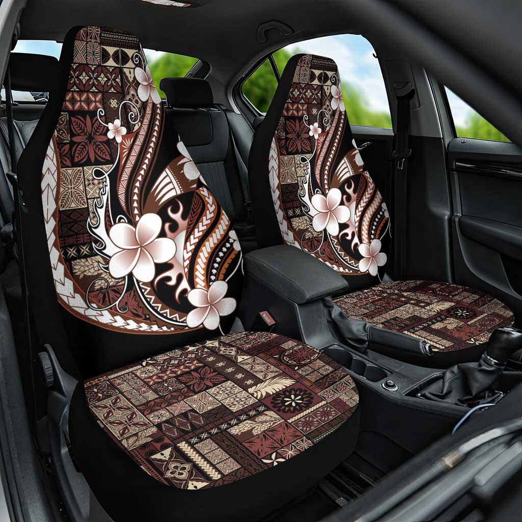 Samoa Siapo Tribal Pattern Car Seat Cover Brown Polynesian Plumeria Tapa Motif