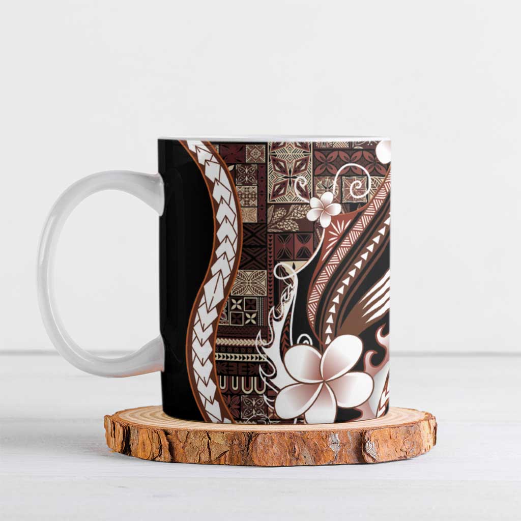 Samoa Siapo Tribal Pattern Ceramic Mug Brown Polynesian Plumeria Tapa Motif