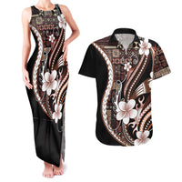 Samoa Siapo Tribal Pattern Couples Matching Tank Maxi Dress and Hawaiian Shirt Brown Polynesian Plumeria Tapa Motif