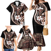 Samoa Siapo Tribal Pattern Family Matching Mermaid Dress and Hawaiian Shirt Brown Polynesian Plumeria Tapa Motif LT9 - Polynesian Pride