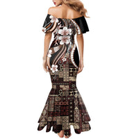 Samoa Siapo Tribal Pattern Family Matching Mermaid Dress and Hawaiian Shirt Brown Polynesian Plumeria Tapa Motif LT9 - Polynesian Pride