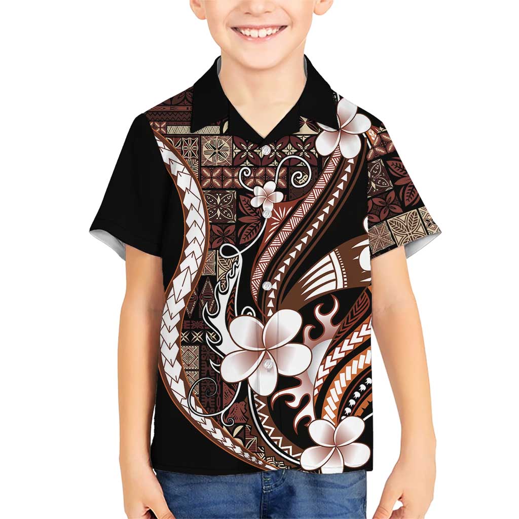Samoa Siapo Tribal Pattern Family Matching Mermaid Dress and Hawaiian Shirt Brown Polynesian Plumeria Tapa Motif LT9 Son's Shirt Brown - Polynesian Pride