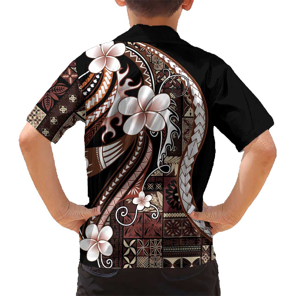 Samoa Siapo Tribal Pattern Family Matching Off Shoulder Maxi Dress and Hawaiian Shirt Brown Polynesian Plumeria Tapa Motif LT9 - Polynesian Pride