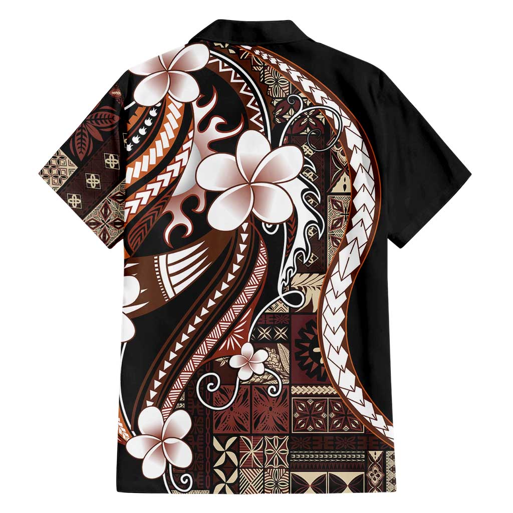 Samoa Siapo Tribal Pattern Family Matching Off Shoulder Maxi Dress and Hawaiian Shirt Brown Polynesian Plumeria Tapa Motif LT9 - Polynesian Pride