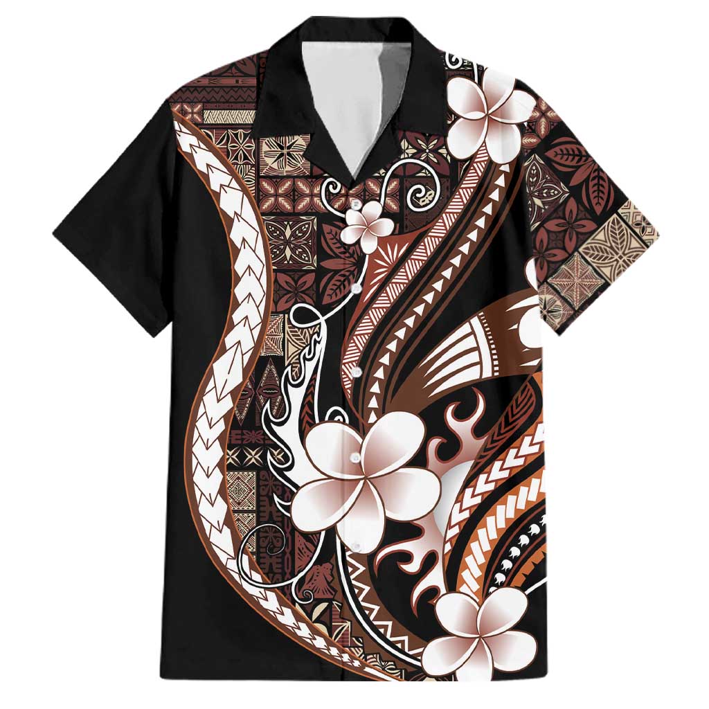 Samoa Siapo Tribal Pattern Family Matching Off Shoulder Short Dress and Hawaiian Shirt Brown Polynesian Plumeria Tapa Motif LT9 Dad's Shirt - Short Sleeve Brown - Polynesian Pride
