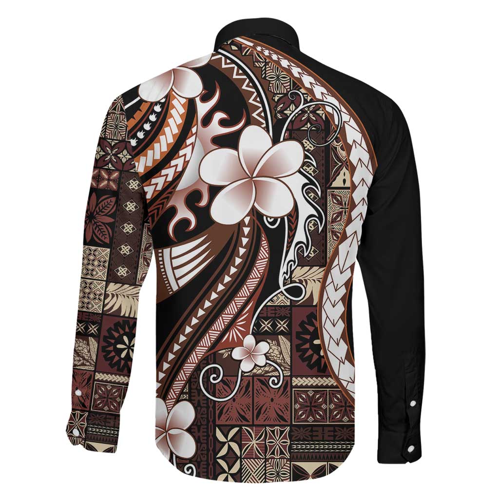 Samoa Siapo Tribal Pattern Family Matching Off Shoulder Short Dress and Hawaiian Shirt Brown Polynesian Plumeria Tapa Motif LT9 - Polynesian Pride