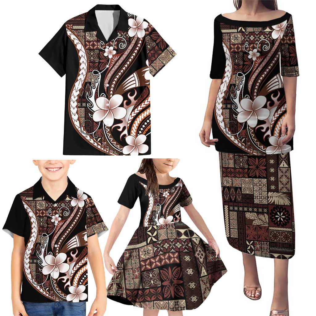 Samoa Siapo Tribal Pattern Family Matching Puletasi and Hawaiian Shirt Brown Polynesian Plumeria Tapa Motif LT9 - Polynesian Pride