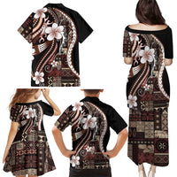 Samoa Siapo Tribal Pattern Family Matching Puletasi and Hawaiian Shirt Brown Polynesian Plumeria Tapa Motif LT9 - Polynesian Pride