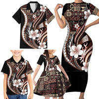 Samoa Siapo Tribal Pattern Family Matching Short Sleeve Bodycon Dress and Hawaiian Shirt Brown Polynesian Plumeria Tapa Motif LT9 - Polynesian Pride