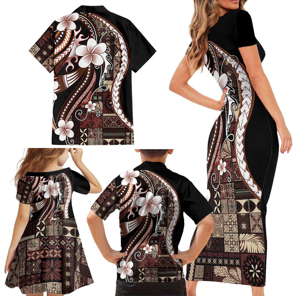 Samoa Siapo Tribal Pattern Family Matching Short Sleeve Bodycon Dress and Hawaiian Shirt Brown Polynesian Plumeria Tapa Motif LT9 - Polynesian Pride