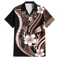 Samoa Siapo Tribal Pattern Family Matching Summer Maxi Dress and Hawaiian Shirt Brown Polynesian Plumeria Tapa Motif LT9 Dad's Shirt - Short Sleeve Brown - Polynesian Pride