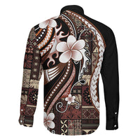 Samoa Siapo Tribal Pattern Family Matching Summer Maxi Dress and Hawaiian Shirt Brown Polynesian Plumeria Tapa Motif LT9 - Polynesian Pride
