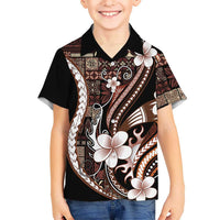 Samoa Siapo Tribal Pattern Family Matching Summer Maxi Dress and Hawaiian Shirt Brown Polynesian Plumeria Tapa Motif LT9 Son's Shirt Brown - Polynesian Pride