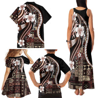 Samoa Siapo Tribal Pattern Family Matching Tank Maxi Dress and Hawaiian Shirt Brown Polynesian Plumeria Tapa Motif LT9 - Polynesian Pride