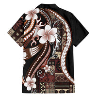 Samoa Siapo Tribal Pattern Family Matching Tank Maxi Dress and Hawaiian Shirt Brown Polynesian Plumeria Tapa Motif LT9 - Polynesian Pride