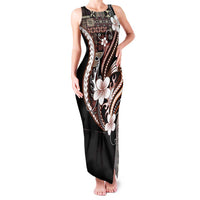 Samoa Siapo Tribal Pattern Family Matching Tank Maxi Dress and Hawaiian Shirt Brown Polynesian Plumeria Tapa Motif LT9 Mom's Dress Brown - Polynesian Pride