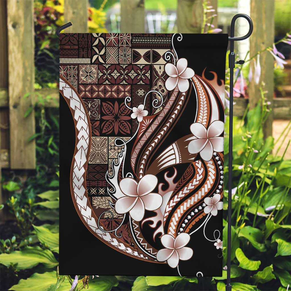 Samoa Siapo Tribal Pattern Garden Flag Brown Polynesian Plumeria Tapa Motif