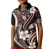 Samoa Siapo Tribal Pattern Kid Polo Shirt Brown Polynesian Plumeria Tapa Motif