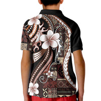 Samoa Siapo Tribal Pattern Kid Polo Shirt Brown Polynesian Plumeria Tapa Motif