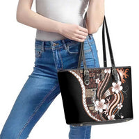 Samoa Siapo Tribal Pattern Leather Tote Bag Brown Polynesian Plumeria Tapa Motif