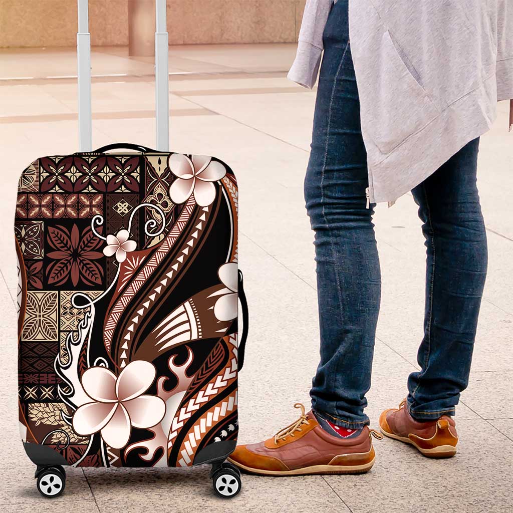 Samoa Siapo Tribal Pattern Luggage Cover Brown Polynesian Plumeria Tapa Motif