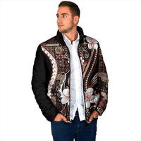 Samoa Siapo Tribal Pattern Padded Jacket Brown Polynesian Plumeria Tapa Motif
