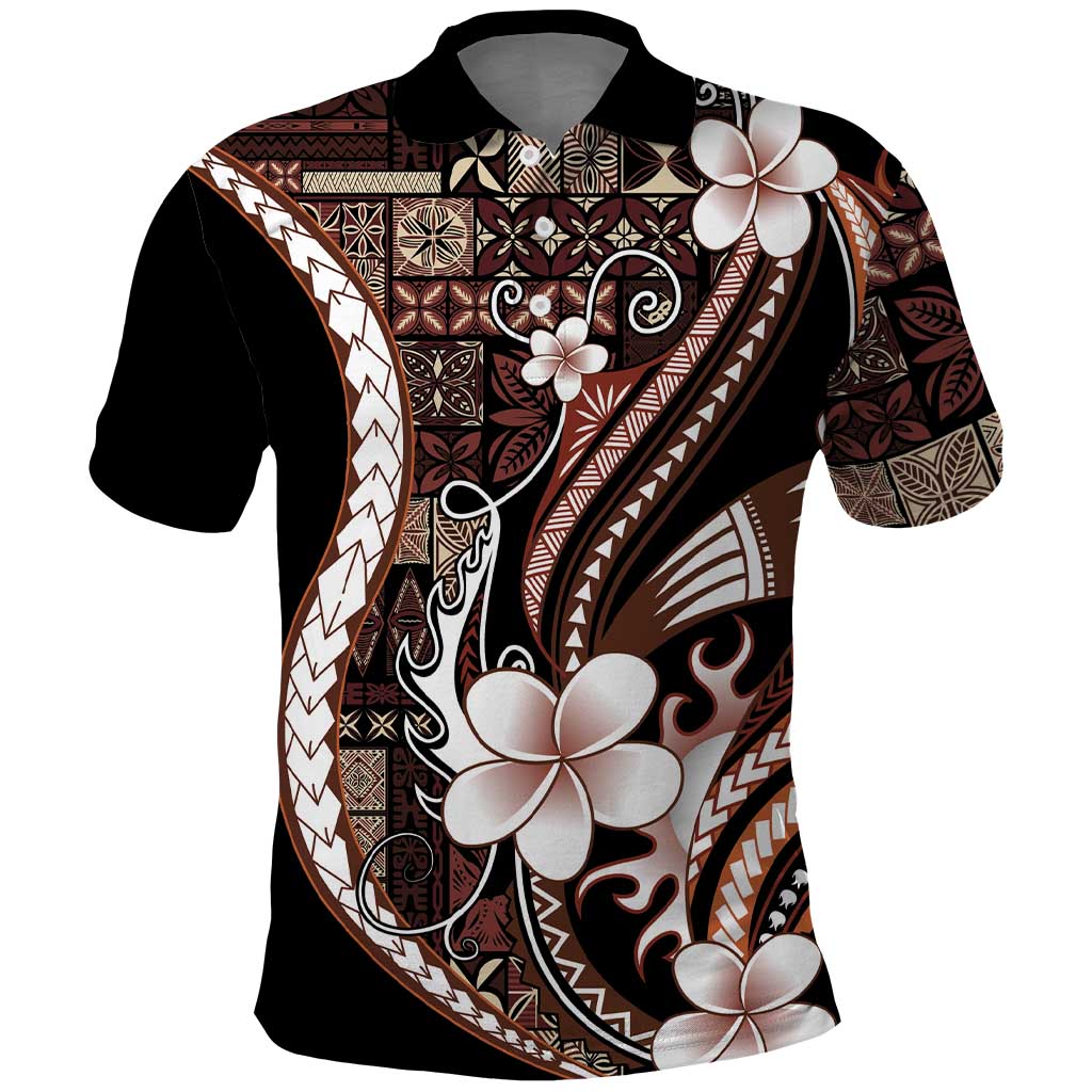 Samoa Siapo Tribal Pattern Polo Shirt Brown Polynesian Plumeria Tapa Motif