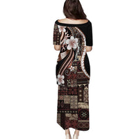 Samoa Siapo Tribal Pattern Puletasi Brown Polynesian Plumeria Tapa Motif