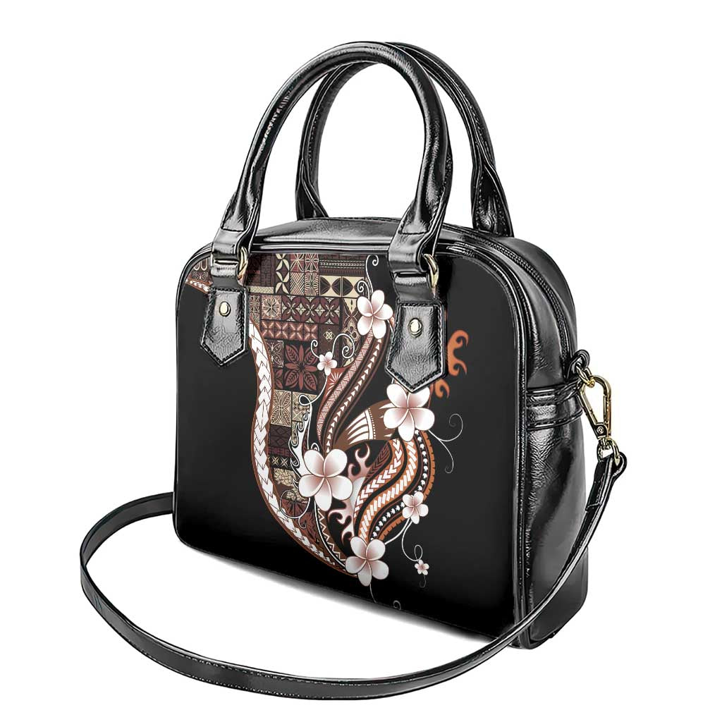 Samoa Siapo Tribal Pattern Shoulder Handbag Brown Polynesian Plumeria Tapa Motif