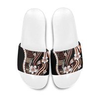 Samoa Siapo Tribal Pattern Slide Sandals Brown Polynesian Plumeria Tapa Motif