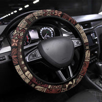 Samoa Siapo Tribal Pattern Steering Wheel Cover Brown Polynesian Plumeria Tapa Motif