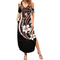 Samoa Siapo Tribal Pattern Summer Maxi Dress Brown Polynesian Plumeria Tapa Motif