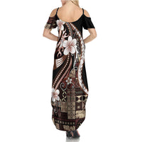 Samoa Siapo Tribal Pattern Summer Maxi Dress Brown Polynesian Plumeria Tapa Motif