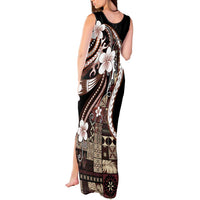 Samoa Siapo Tribal Pattern Tank Maxi Dress Brown Polynesian Plumeria Tapa Motif