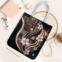 Samoa Siapo Tribal Pattern Tote Bag Brown Polynesian Plumeria Tapa Motif