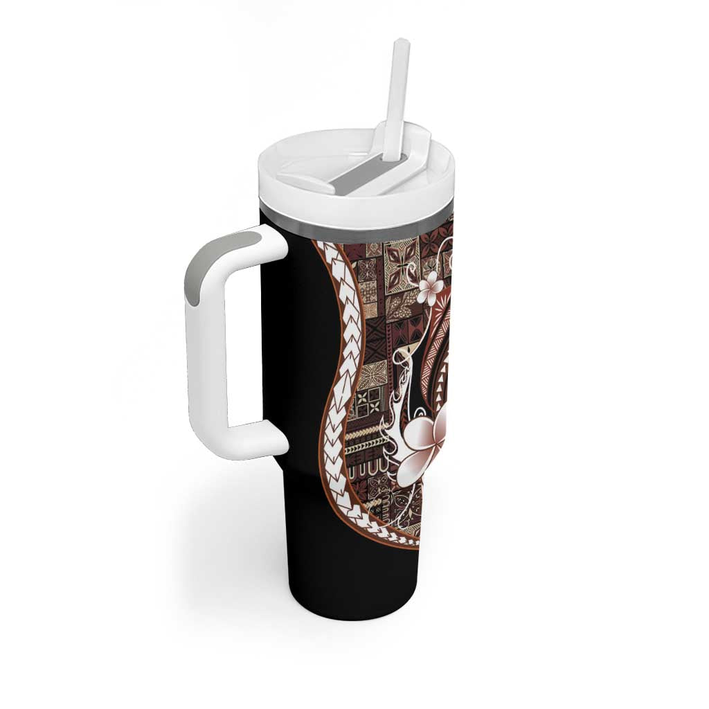 Samoa Siapo Tribal Pattern Tumbler With Handle Brown Polynesian Plumeria Tapa Motif