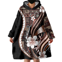 Samoa Siapo Tribal Pattern Wearable Blanket Hoodie Brown Polynesian Plumeria Tapa Motif