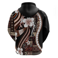 Samoa Siapo Tribal Pattern Zip Hoodie Brown Polynesian Plumeria Tapa Motif