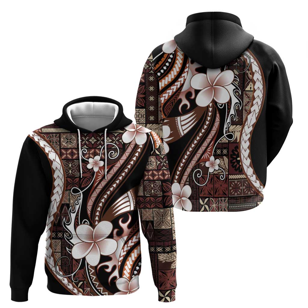 Samoa Siapo Tribal Pattern Zip Hoodie Brown Polynesian Plumeria Tapa Motif