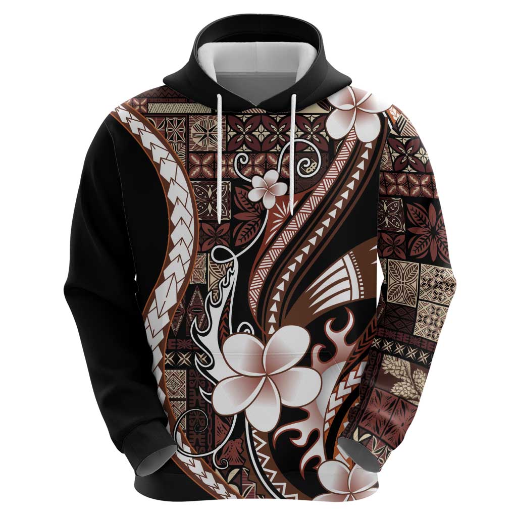 Samoa Siapo Tribal Pattern Zip Hoodie Brown Polynesian Plumeria Tapa Motif