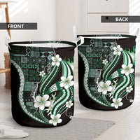 Samoa Siapo Tribal Pattern Laundry Basket Forest Green Polynesian Plumeria Tapa Motif