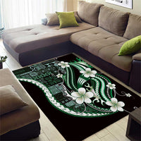 Samoa Siapo Tribal Pattern Area Rug Forest Green Polynesian Plumeria Tapa Motif