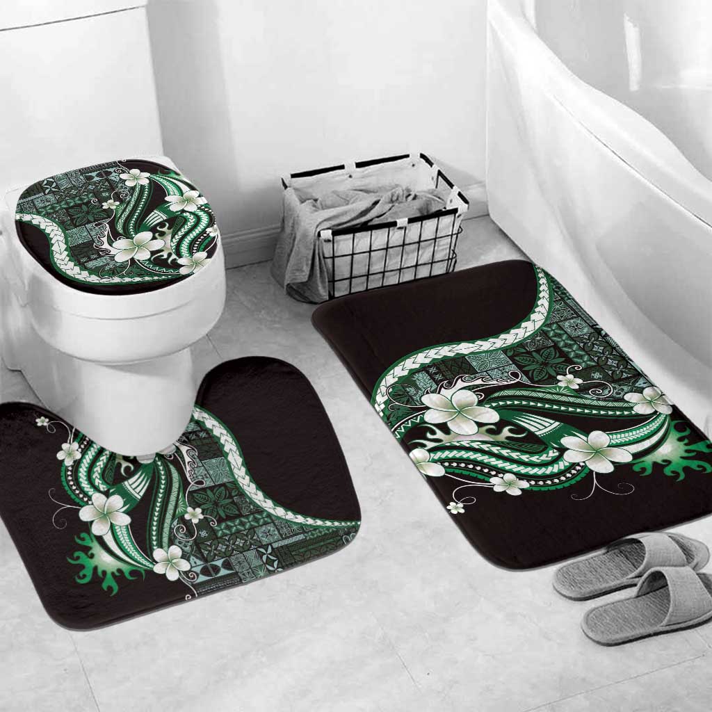 Samoa Siapo Tribal Pattern Bathroom Set Forest Green Polynesian Plumeria Tapa Motif