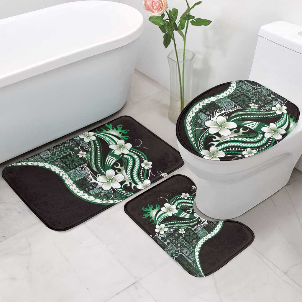 Samoa Siapo Tribal Pattern Bathroom Set Forest Green Polynesian Plumeria Tapa Motif