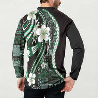 Samoa Siapo Tribal Pattern Button Sweatshirt Forest Green Polynesian Plumeria Tapa Motif