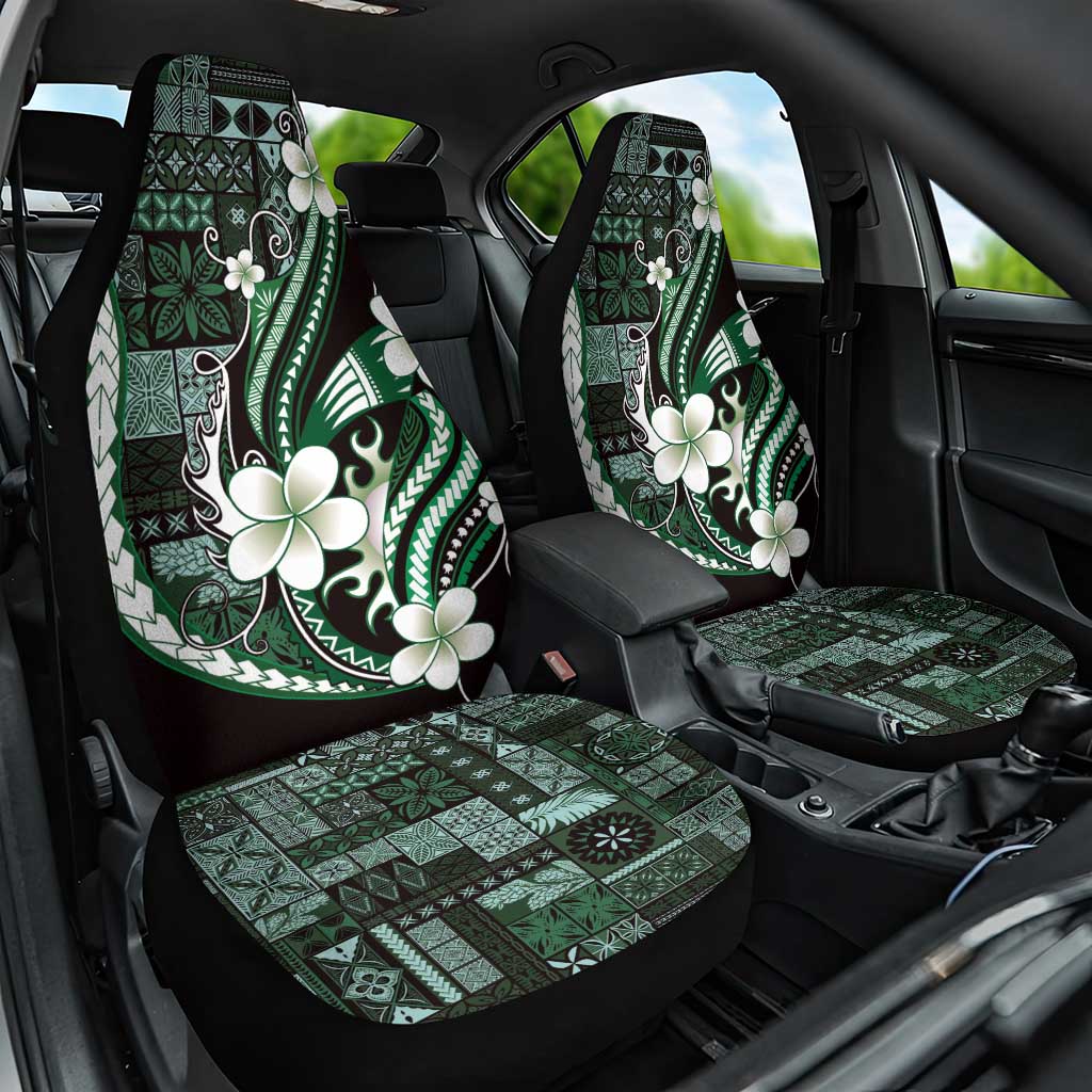 Samoa Siapo Tribal Pattern Car Seat Cover Forest Green Polynesian Plumeria Tapa Motif